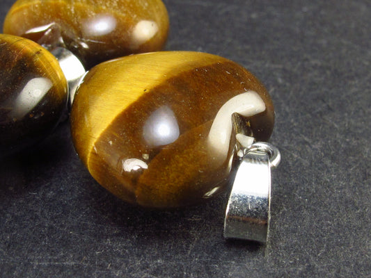 Lot of 3 Tiger Eye Puffed Heart Shape Pendants from Brazil