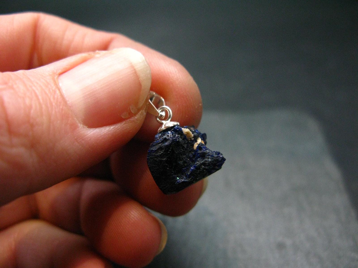 Saturated Blue Azurite Rough Crystal Sterling Silver Pendant from Mexico - 0.6" - 1.53 Grams