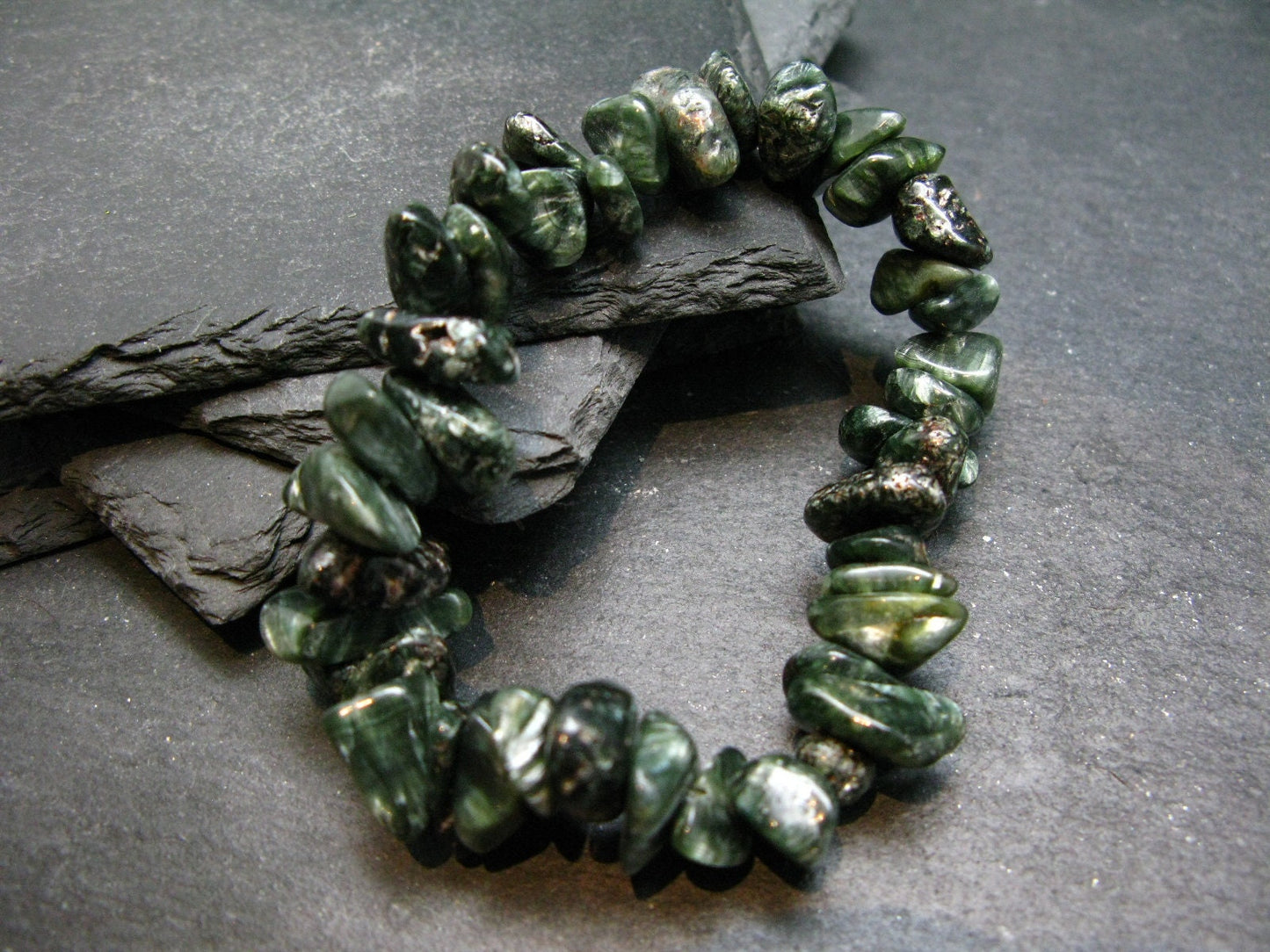 Seraphinite Clinochlore Genuine Bracelet ~ 7 Inches ~ 12mm Tumbled Beads