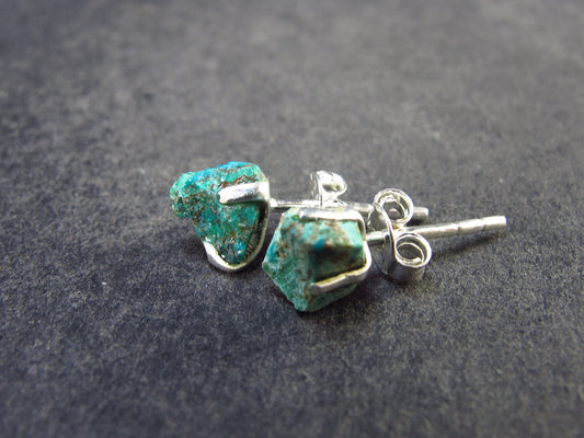 Raw Chrysocola Silver Stud Earrings from Peru