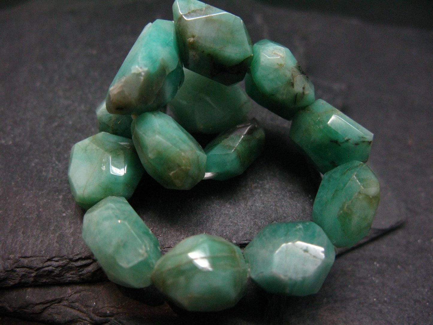 Emerald Genuine Bracelet ~ 7 Inches ~ 15mm Facetted Beads