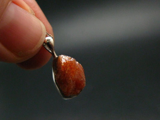 Raw Sunstone Silver Pendant With Chain From Tanzania - 0.7"