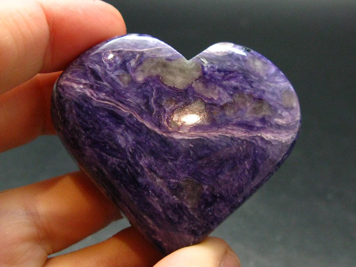 Rare High-Quality Charoite Tumbled Heart From Russia - 1.7" - 54.39 Grams