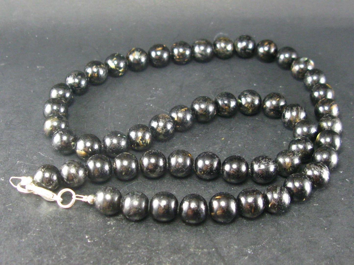 Rare Nuumite Nuummite Necklace From Greenland - 19" - 8mm Round Beads