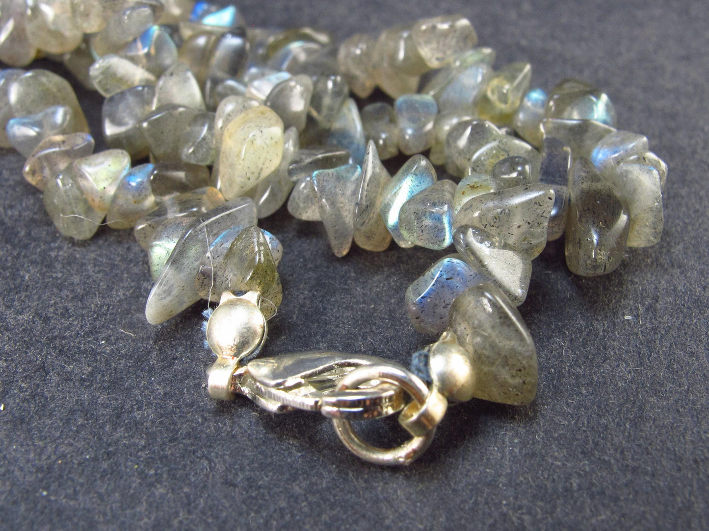 Lot of 3 Labradorite Tumbled Beads Necklaces From Madagascar - 18"