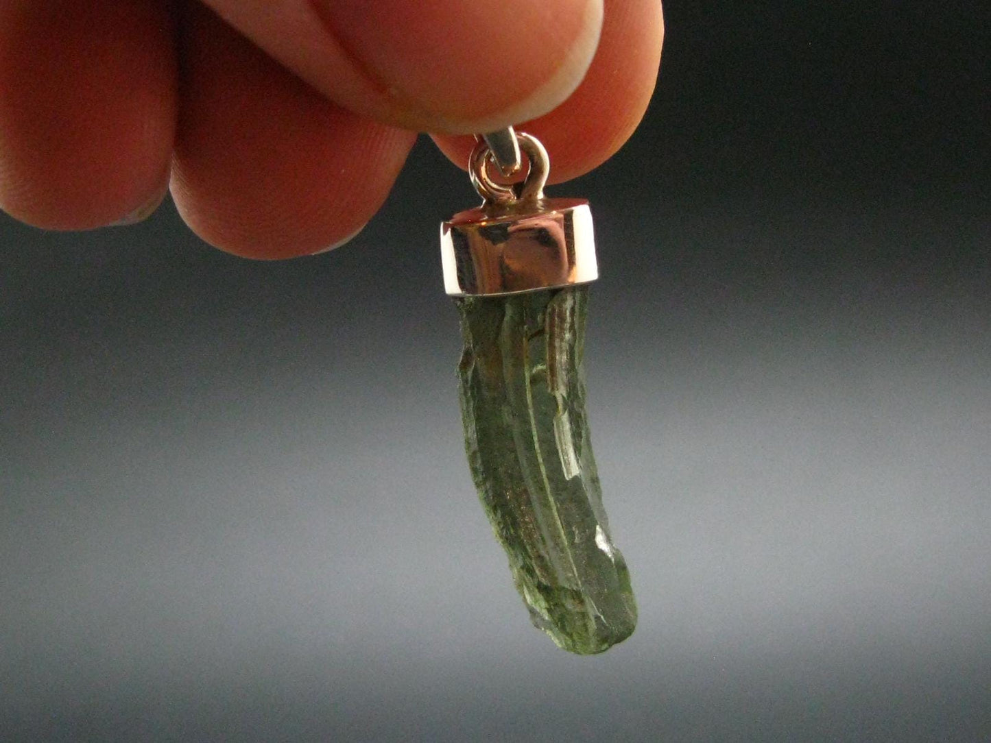Moldavite Tektite Silver Clover Pendant from Czech Republic - 1.2" - 2.0 Grams