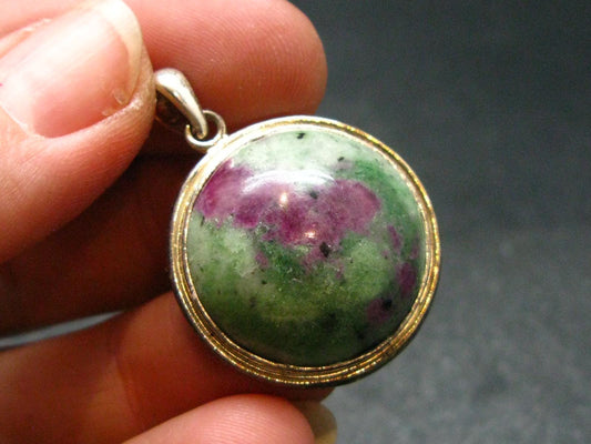 Ruby In Zoisite Silver Pendant from Tanzania - 1.2"