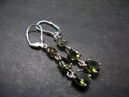 Moldavite Tektite Silver Earrings from Czech Republic - 3.85 Grams