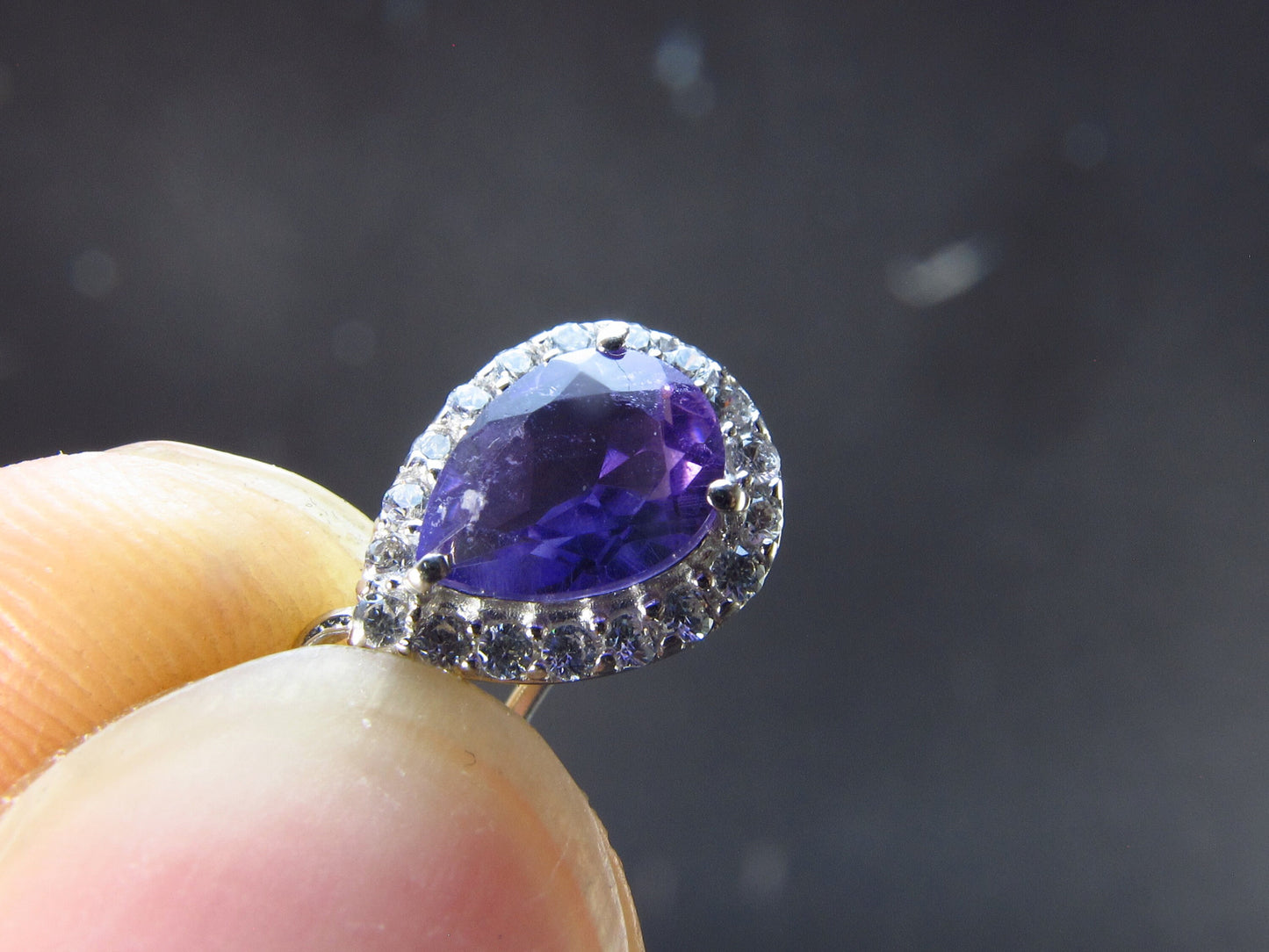 Orchid St. Valentine Gem!! Pear Shaped Faceted Natural Amethyst 925 Silver long Stud Earrings with CZ Accents from Brazil - 2.02 Grams