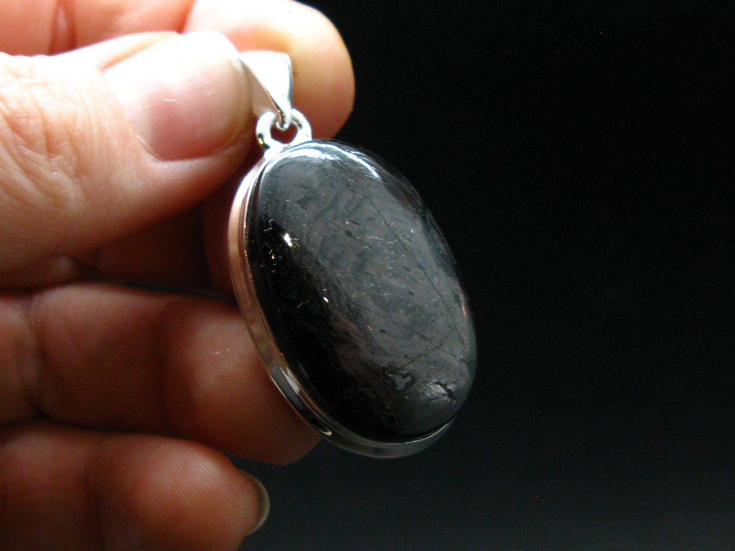 Tumbled Hypersthene Silver Plated Pendant From Canada - 1.6" - 10.01 Grams