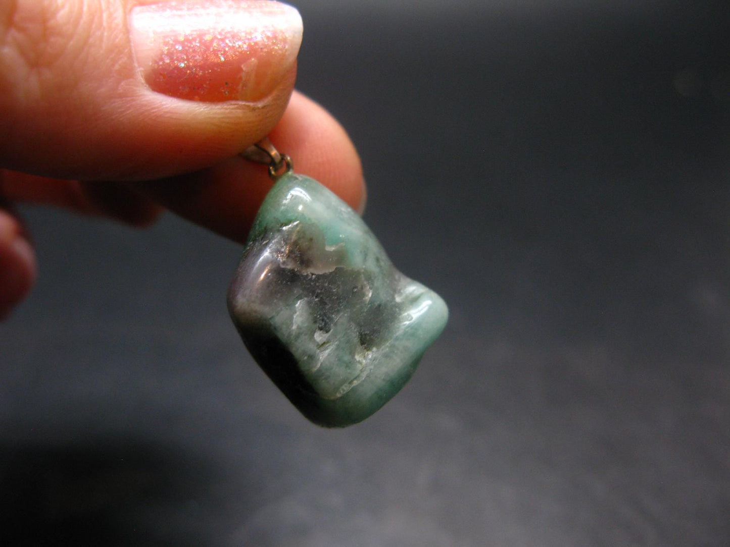 Natural Emerald Tumbled Stone Silver Pendant from Brazil - 1.2" - 4.55 Grams