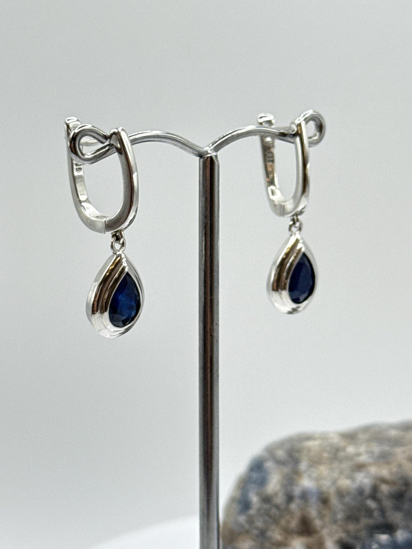 Teardrop Sapphire Sterling Silver Dangle Earrings | September Birthstone