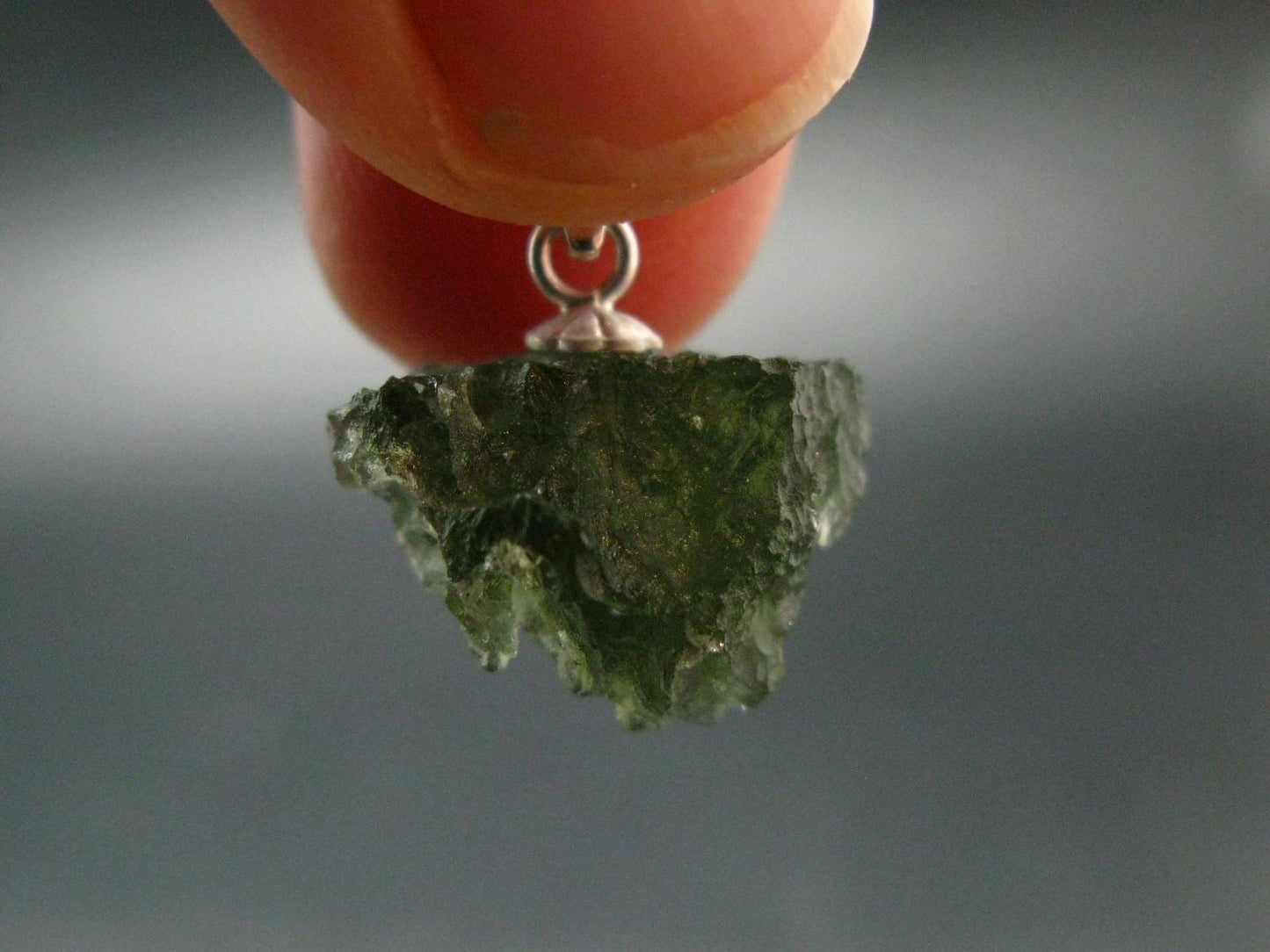 Moldavite Tektite Silver Pendant from Czech Republic - 0.7" - 1.36 Grams