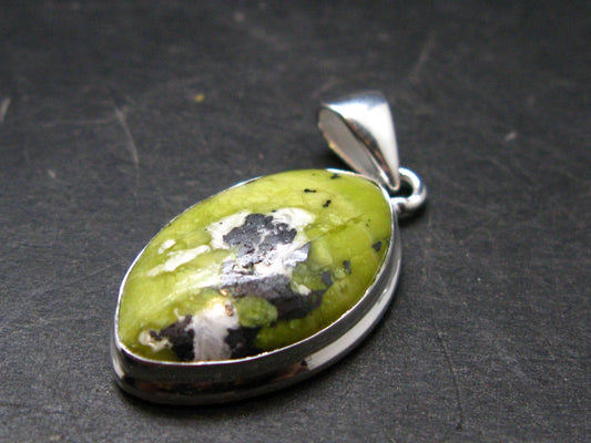 Unique Lizardite Serpentine Silver Plated Pendant from Norway - 1.4" - 5.11 Grams