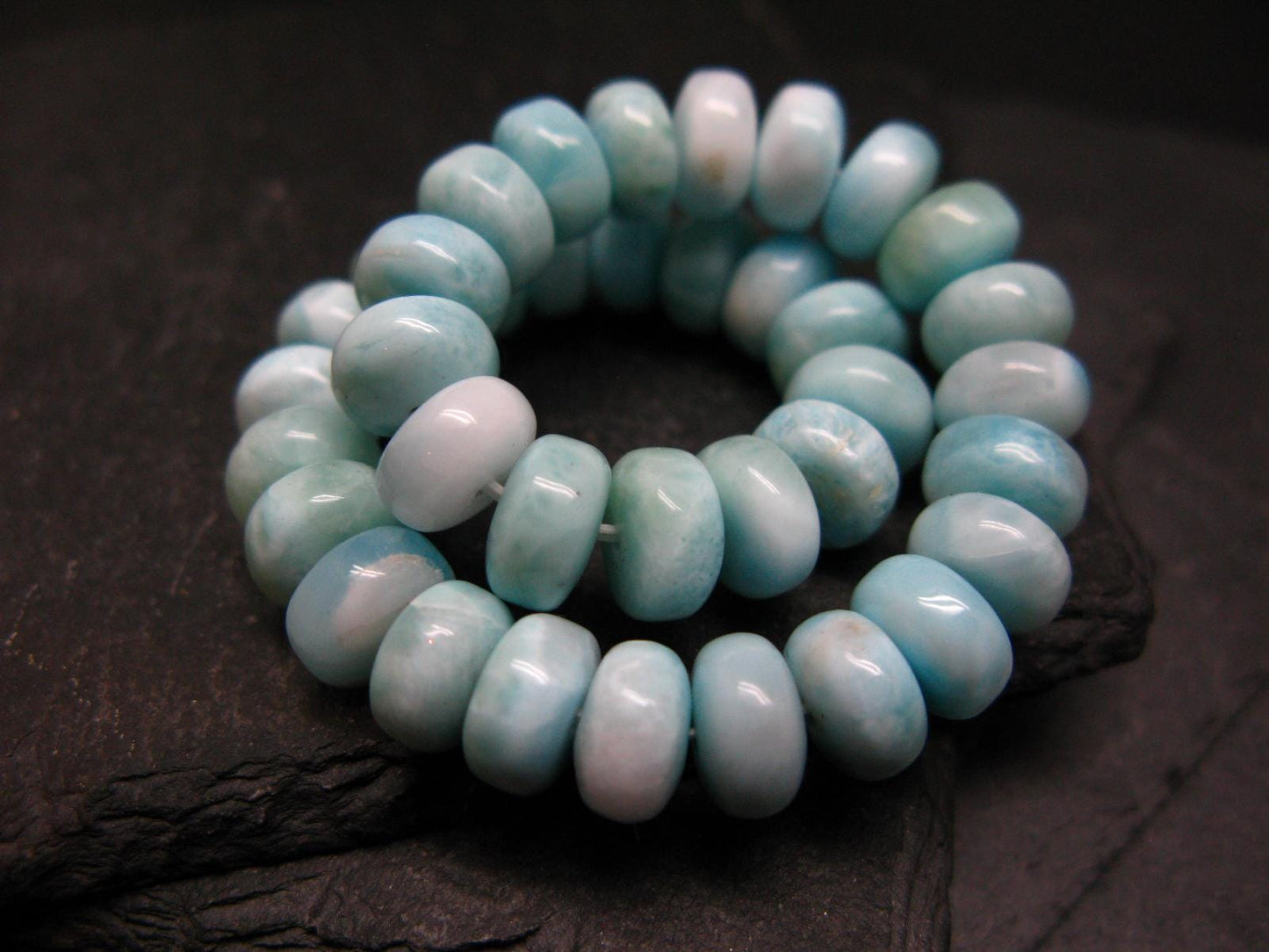 Larimar Genuine Bracelet ~ 7 Inches ~ 9mm Rondelle Beads