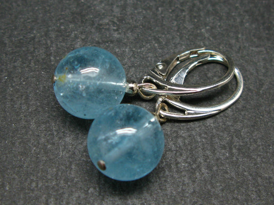 12mm Natural Sky Blue Topaz Round Beads Dangle 925 Silver Leverback Earrings from Brazil