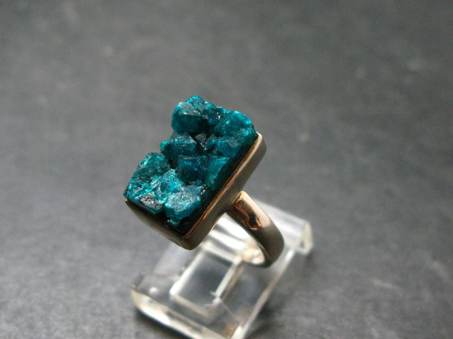Emerald Green Dioptase Crystal Silver Ring from Congo - 4.82 Grams - Size 6
