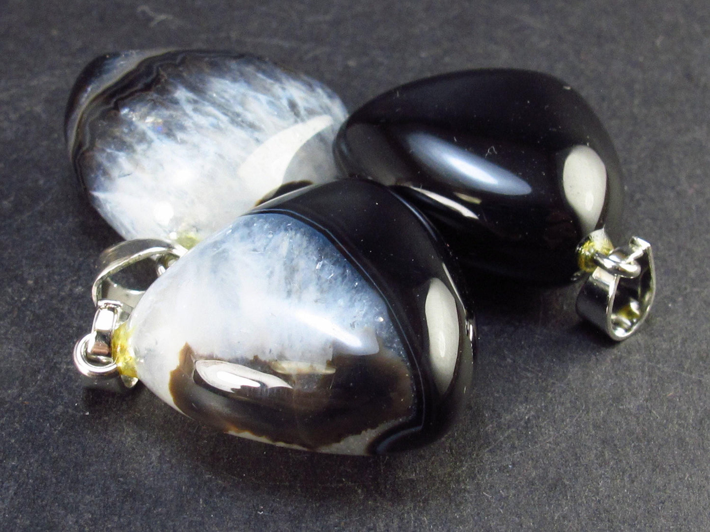 Lot of 3 Natural Triangle Black Agate Pendant from Madagascar
