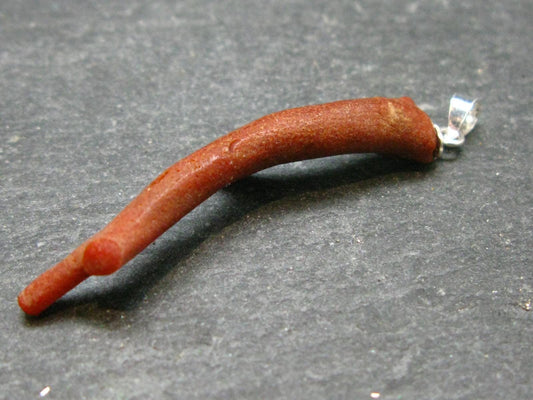 Rare Natural Red Coral Silver Pendant From Italy - 1.9" - 1.72 Grams