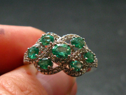 Emerald Faceted Silver Ring from Colombia - 4.21 Grams Total - Size 9.5