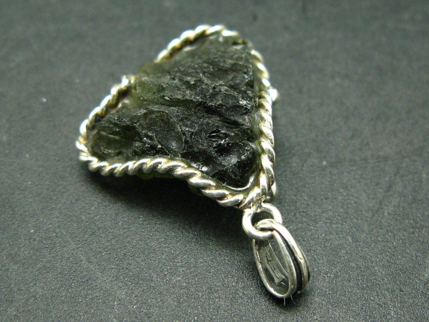 Shape!! Natural Gem Moldavite Tektite SS Pendant From Czech Republic - 6.7 Grams - 1.4"