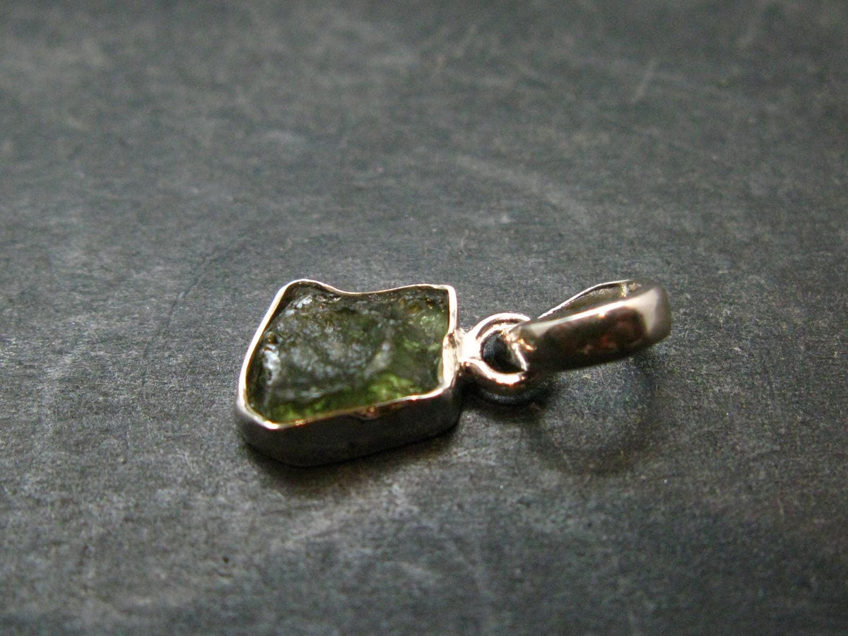 Moldavite Tektite Silver Pendant from Czech Republic - 0.8" - 1.14 Grams