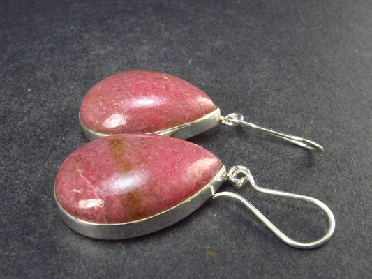 Pink Rhodonite Silver Drop Earrings From Brazil - 14.3 Grams