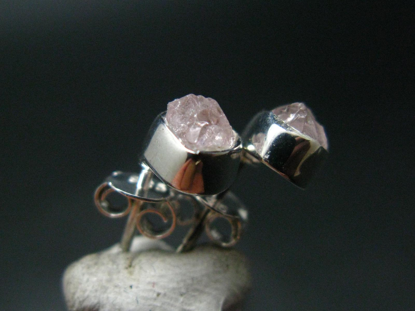 Morganite Pink Beryl Crystal Sterling Silver Stud Earrings From Brazil