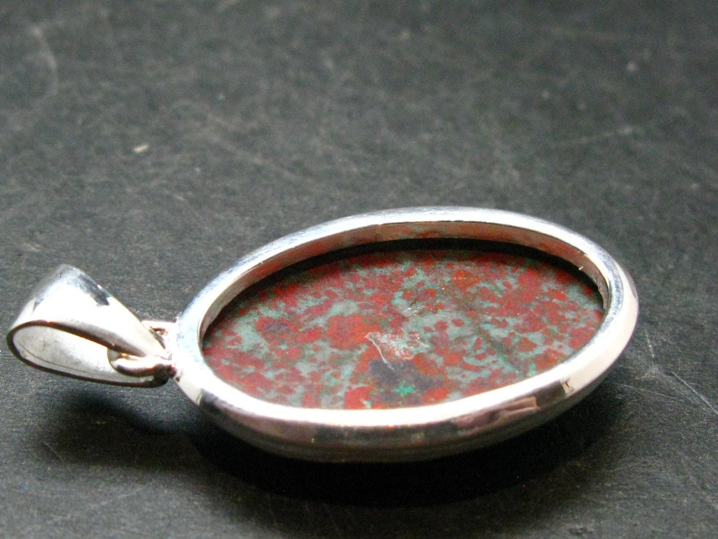 Crimson Cuprite w/ Chrysocola Silver Plated Pendant from Mexico - 1.7" - 8.54 Grams