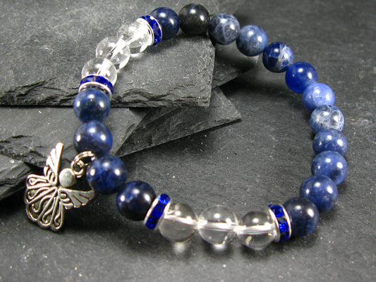 Sodalite & Quartz Genuine Bracelet ~ 7 Inches ~ 8mm Round Beads