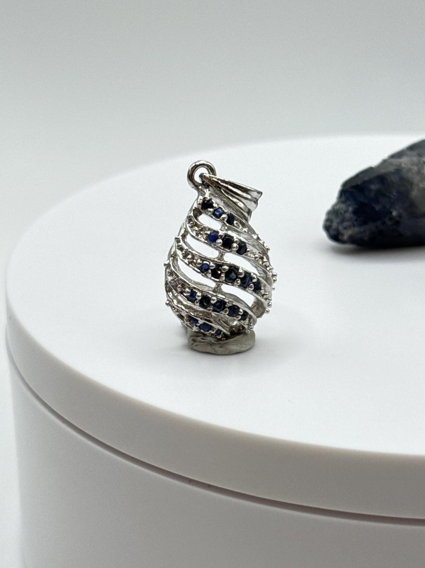 Sapphire Spiral Pendant | Natural Blue Sapphire Necklace | Sterling Silver Swirl Pendant | September Birthstone Jewelry - 3.40 g