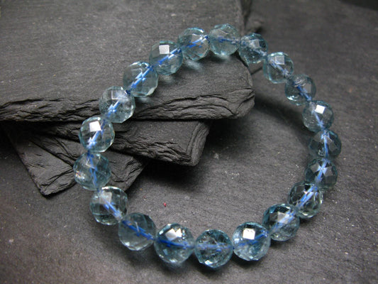 Blue Topaz Genuine Bracelet ~ 7 Inches ~ 10mm Facetted Beads