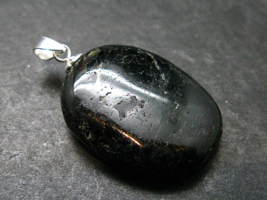 Very Rare Sterling Silver Nuumite Nuummite Pendant From Greenland - 1.2" - 6.40 Grams