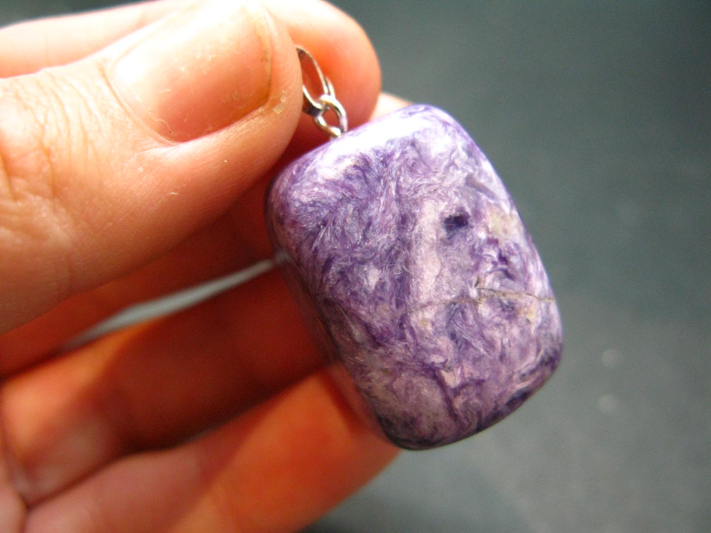 Rare High-Quality Charoite Pendant In SS From Russia - 1.3" - 17.42 Grams