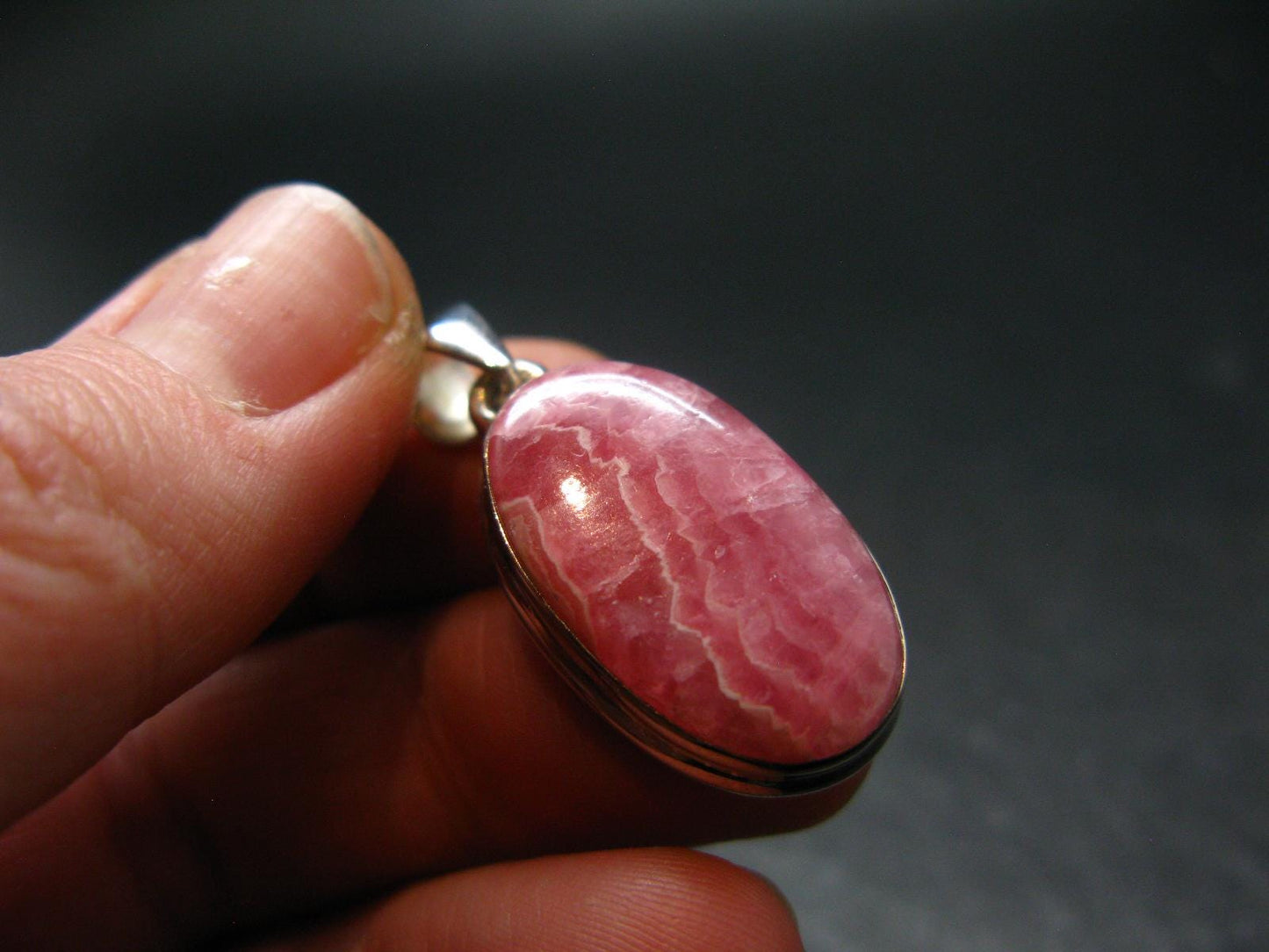 Rhodochrosite Sterling Silver Pendant From Argentina - 1.2" - 6.0 Grams