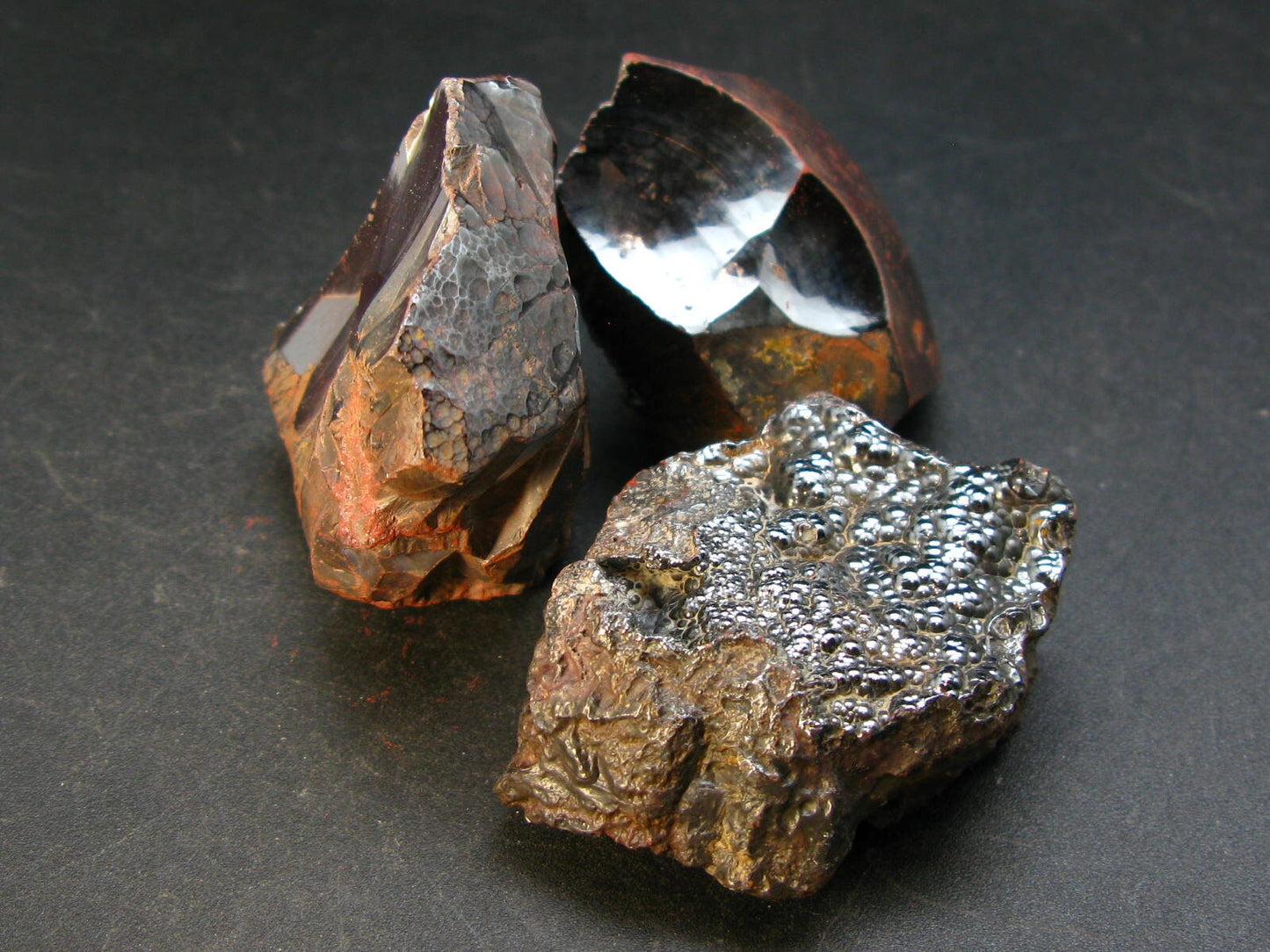 Kidney Ore!! Lot of Three Rough Brilliant Silvery Black Botryoidal Bubbles Hematite from Morocco