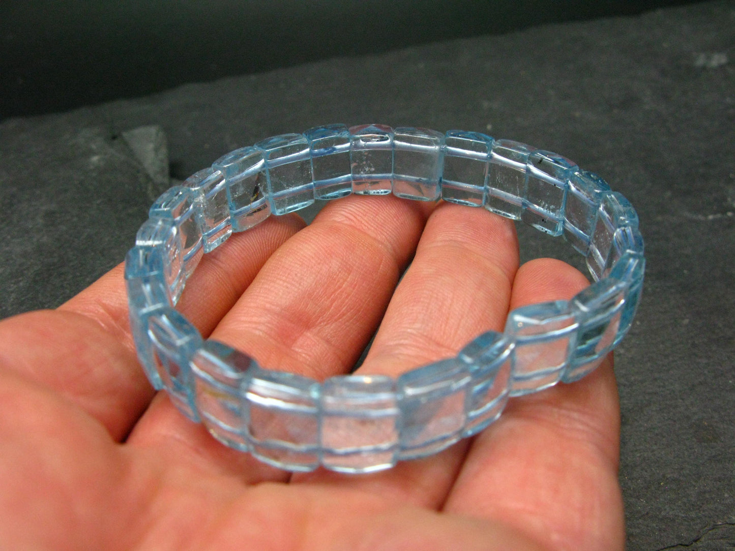 Blue Topaz Genuine Bracelet ~ 7 Inches ~ 12mm Squared Beads