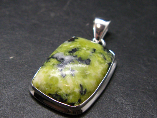 Unique Lizardite Serpentine Silver Plated Pendant from Norway - 1.5" - 6.50 Grams