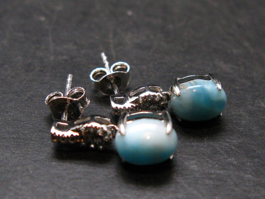 Natural Cabochon Larimar Pectolite 925 Sterling Silver Earrings from Dominican Republic - 2.66 Grams