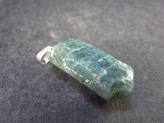 Unpolished Terminated Neon Blue Apatite Silver Pendant From Brazil - 1.3" - 4.93 Grams