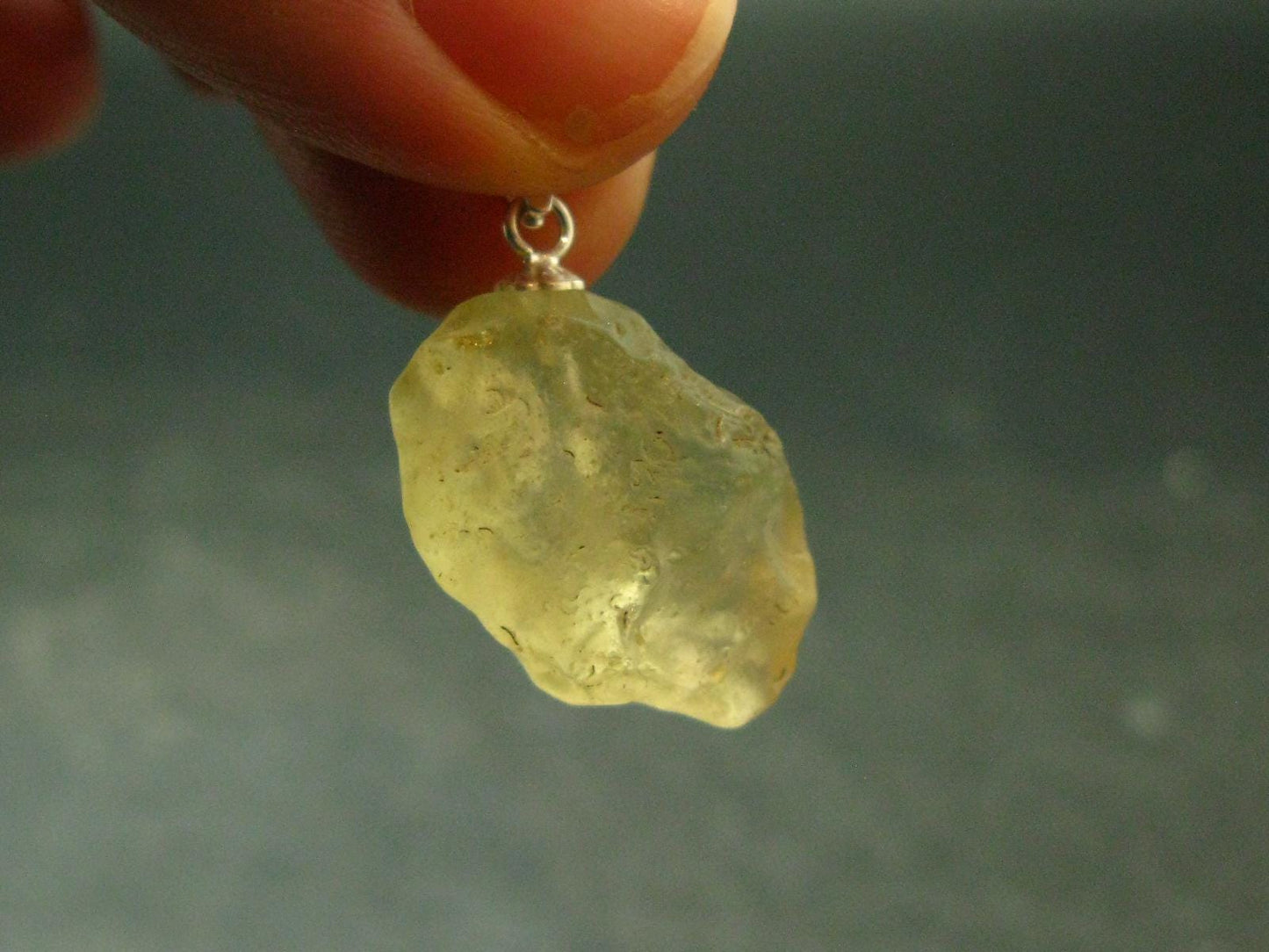 Gem Libyan Desert Glass Tektite Pendant Sterling Silver from Libya - 1.0" - 3.50 Grams