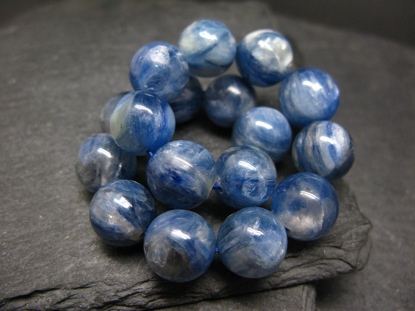 Blue Kyanite Genuine Bracelet ~ 7 Inches ~ 12mm Round Beads