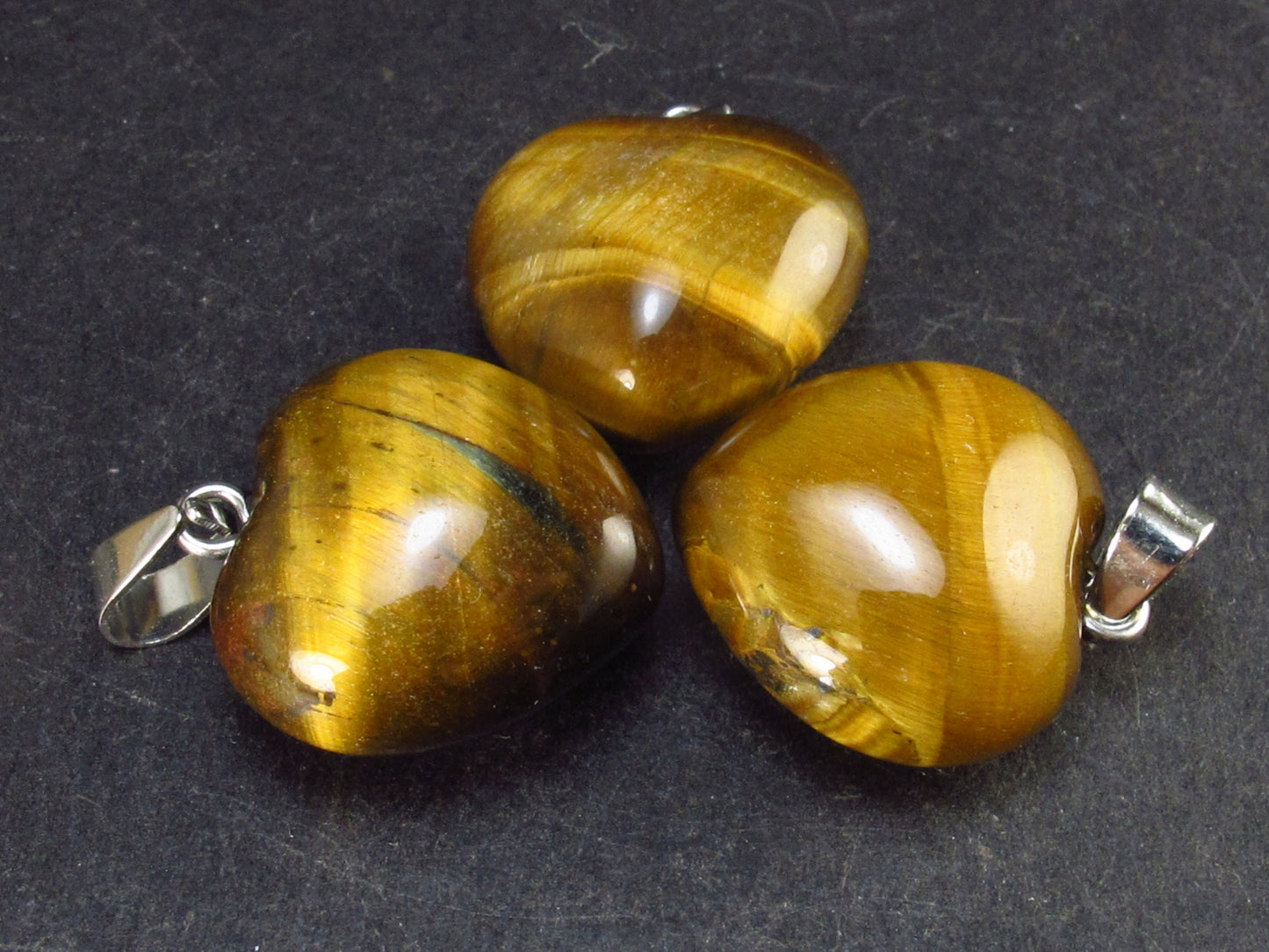 Lot of 3 Tiger Eye Puffed Heart Shape Pendants from Brazil