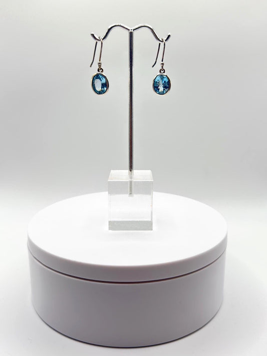 Swiss Blue Topaz Dangle Earrings in Sterling Silver - Weight 4.97 Grams