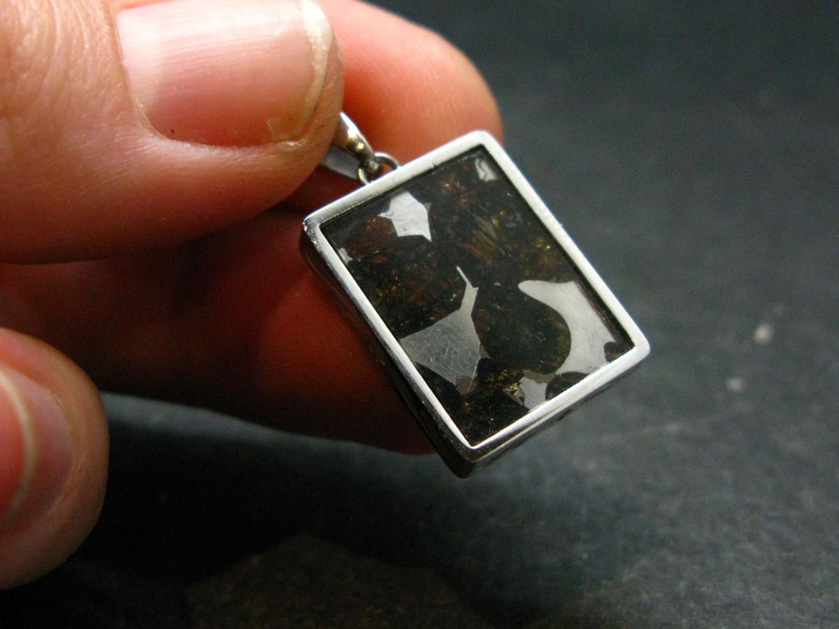 Brahin Meteorite Slice With Olivine Pallasite Pendant from Belarus - 1.0" - 2.63 Grams