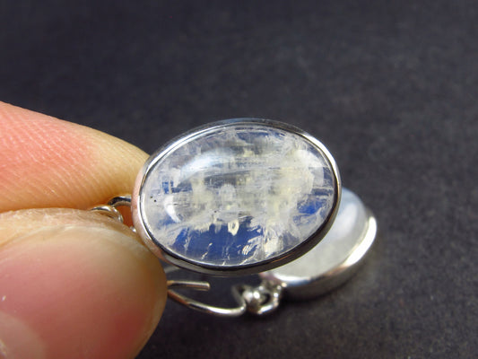 Cabochon Natural Moonstone 925 Sterling Silver Drop Earrings - 1.2" - 5.35 Grams