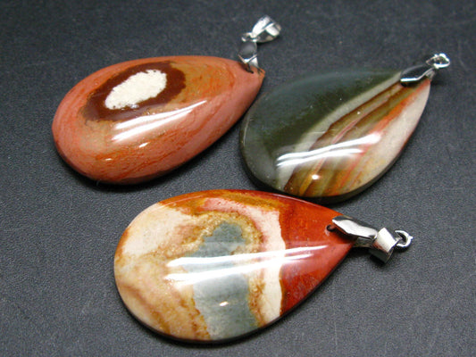 Lot of 3 Natural Multicolored Polychrome Jasper Pendant from Madagascar