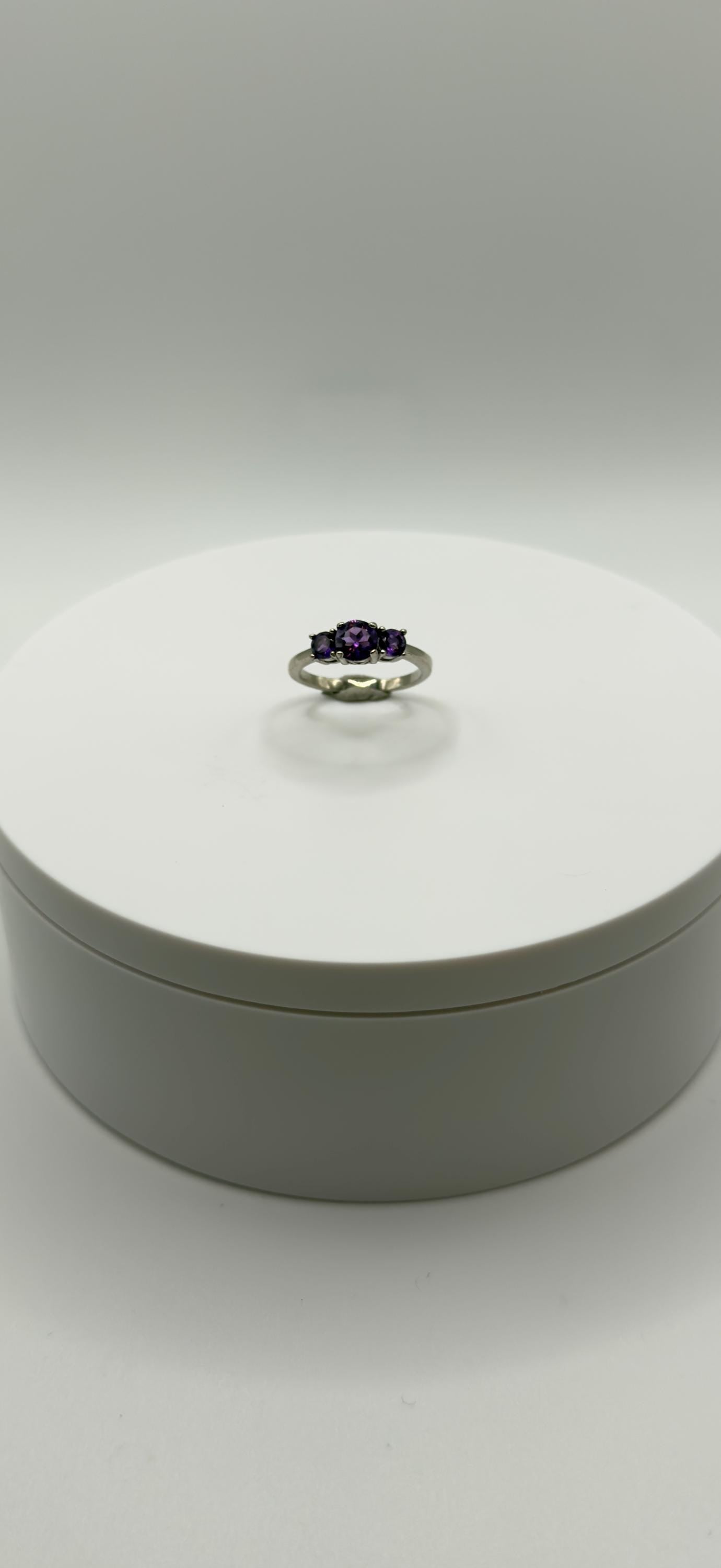 Triple Amethyst Ring – Oval & Round Cut – Silver Split Band – Bold Elegant Design - Size 8