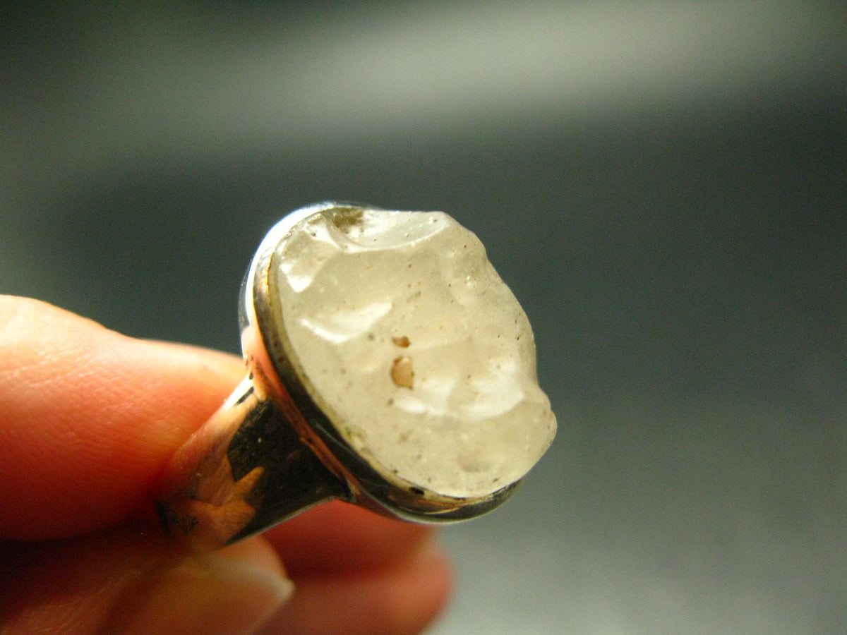 Natural Gem Raw Libyan Desert Glass Tektite Sterling Silver Ring from Libya - Size 8 - 6.54 Grams