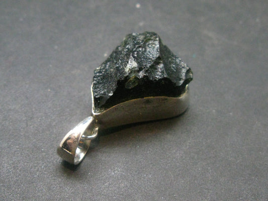 Shape!! Natural Gem Moldavite Tektite SS Pendant From Czech Republic - 5.8 Grams - 1.2"